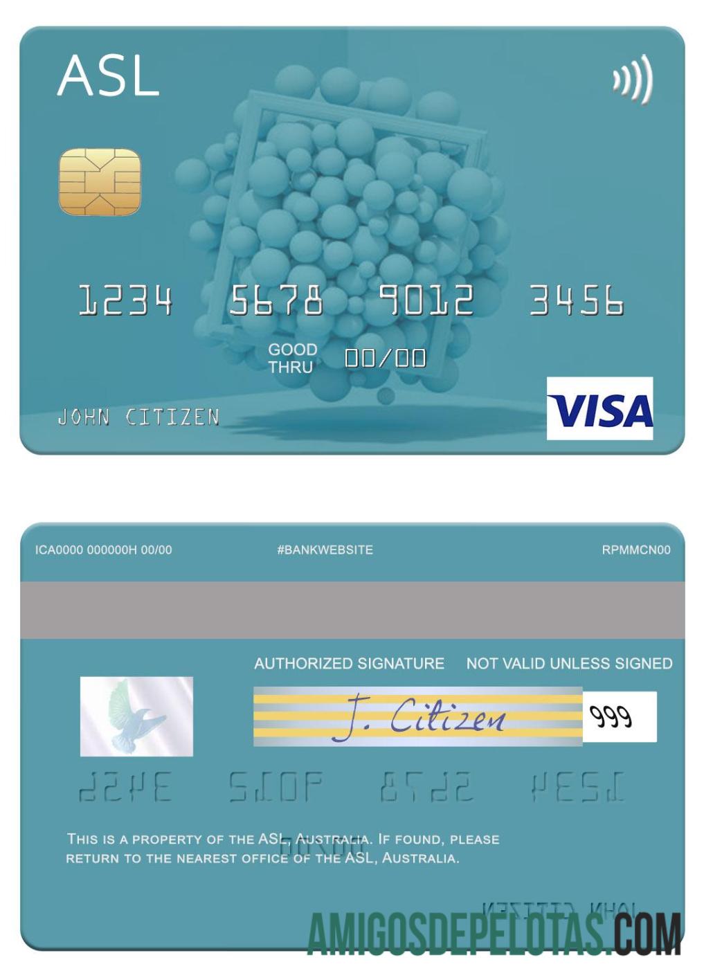 Cartão Visa Australian Australian Settlements Limited (ASL) baixar para verificação